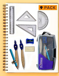Moonpreneur Geometry Box Made with Durable Shatterproof Plastic Box, Comes with Compass, Protector, Pencil, Ruler, Best Gift for Kids
