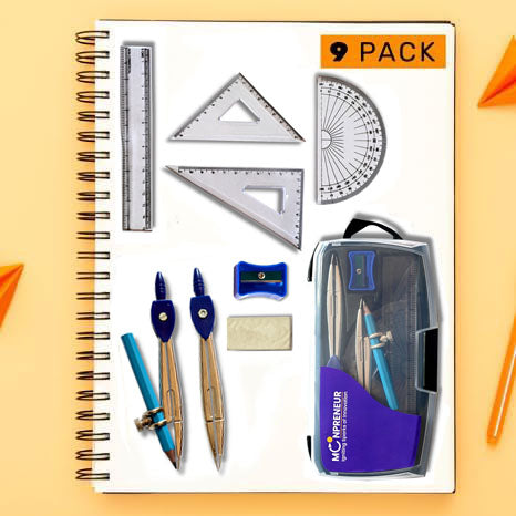 Moonpreneur Geometry Box Made with Durable Shatterproof Plastic Box, Comes with Compass, Protector, Pencil, Ruler, Best Gift for Kids